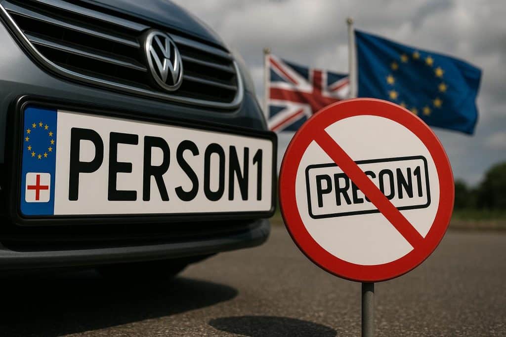 Custom UK car number plate highlighting restrictions and regulations on personalised registrations