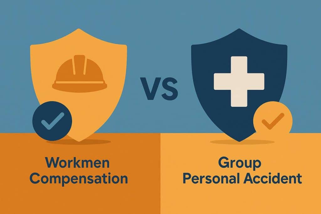 Workmen compensation and group personal accident insurance policy comparison concept illustration