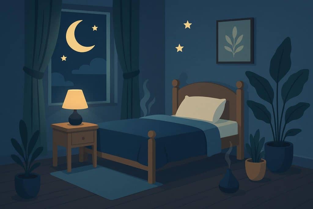 Natural Ways to Sleep Better at Night Cozy bedroom with soft lighting, comfortable bed, and calming decor for better sleep naturally