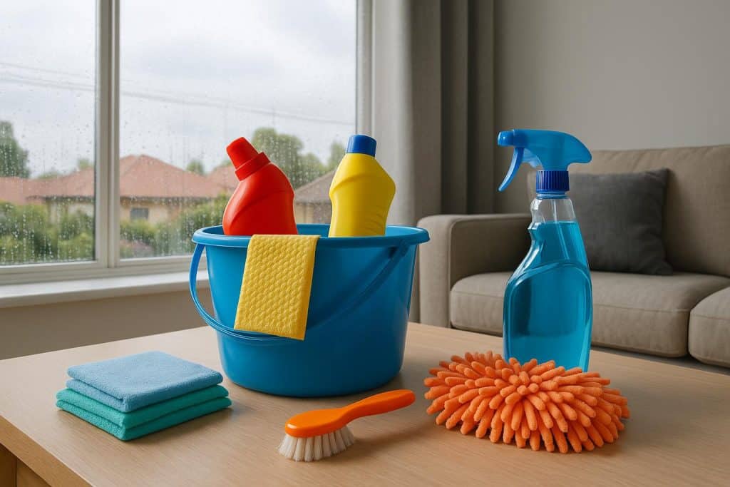Modern Melbourne living room with open windows, bright decor, and houseplants for humidity control