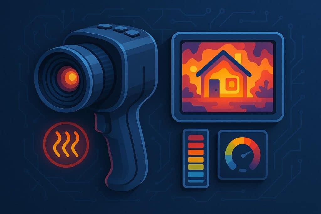Thermal infrared sensor close-up displaying heat detection technology and temperature mapping