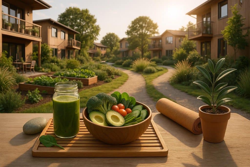 The Growing Appeal of Holistic Daily Living in Modern Communities Peaceful modern home surrounded by greenery, reflecting holistic daily living practices