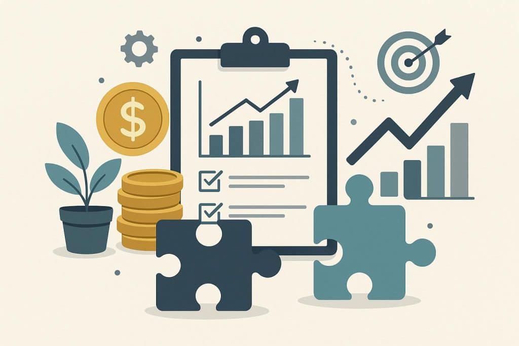 Business strategy charts and documents illustrating acquisition planning and integration steps