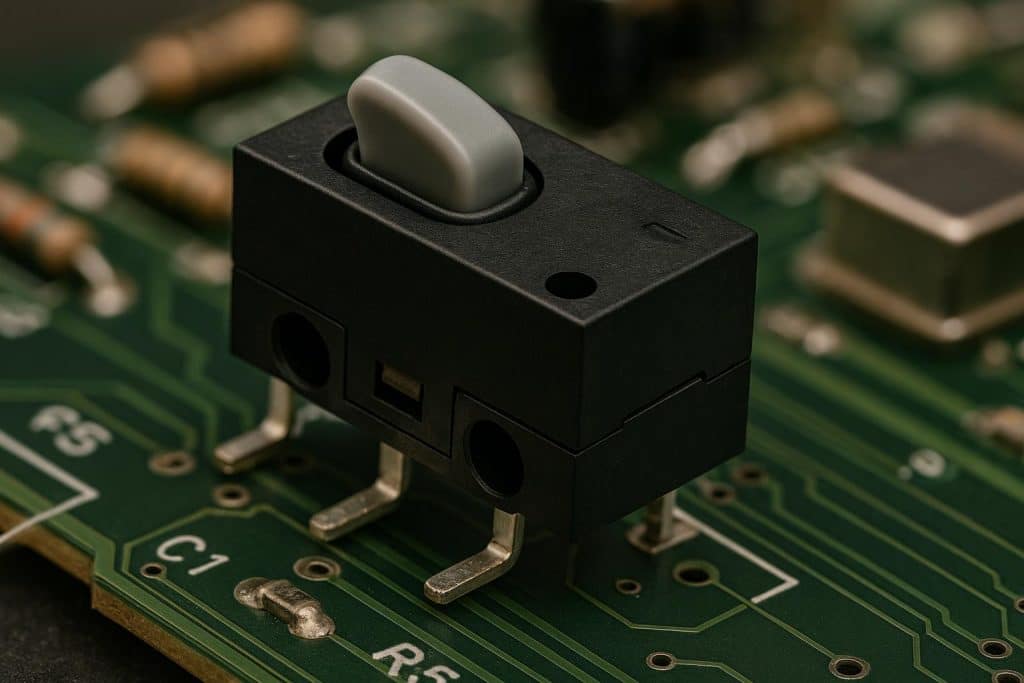 Close-up of a snap action switch component illustrating its role in modern electronic device design