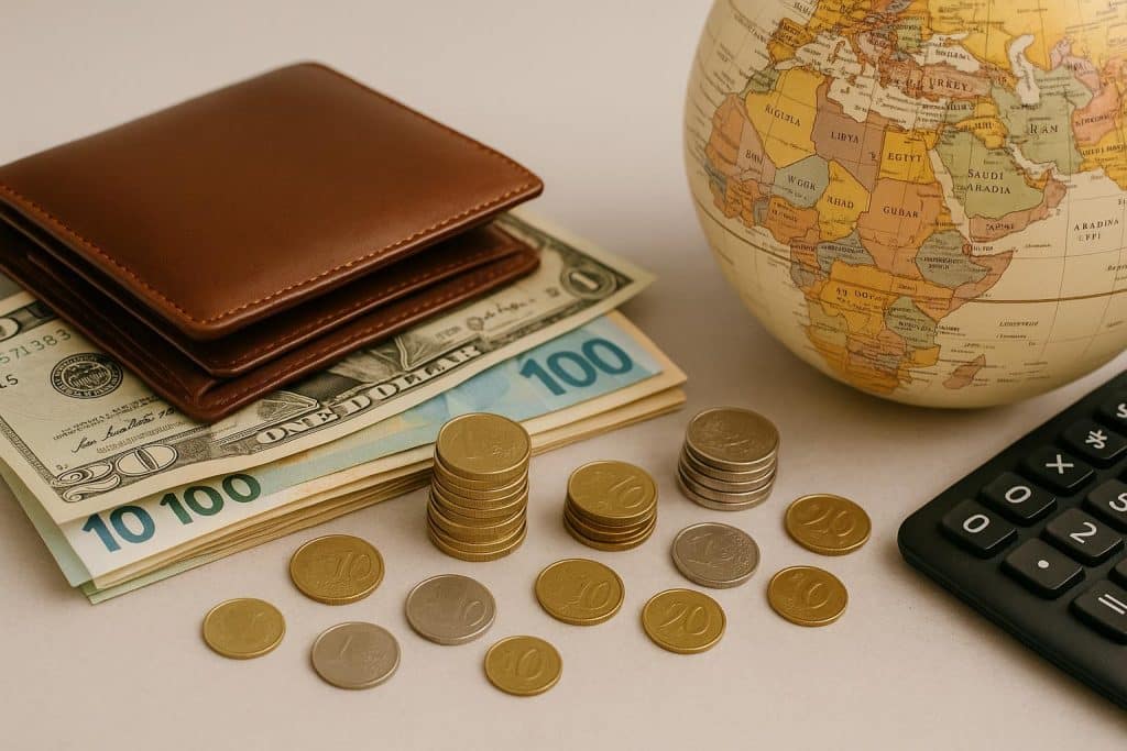 Global currency symbols illustrating financial risk for international families and investors