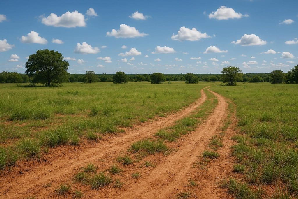 Aerial view of undeveloped land with fields and trees, ideal for property investment tips