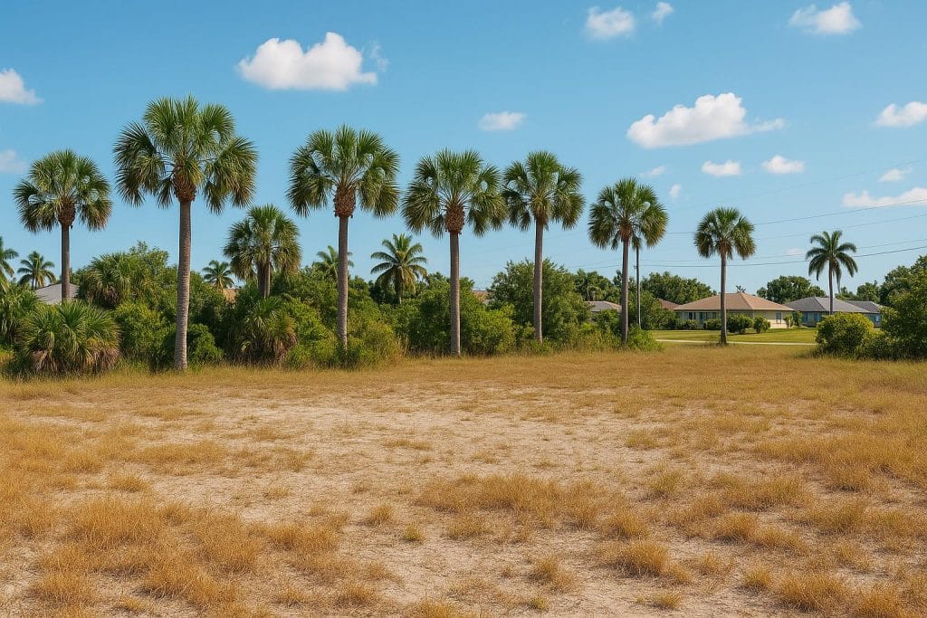 Aerial view of residential lots for sale in Florida with greenery and clear property boundaries