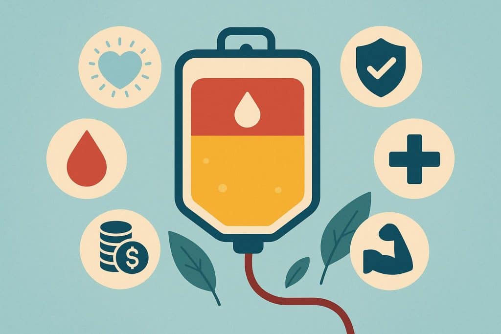 Plasma donation center with medical equipment highlighting benefits of plasma donation