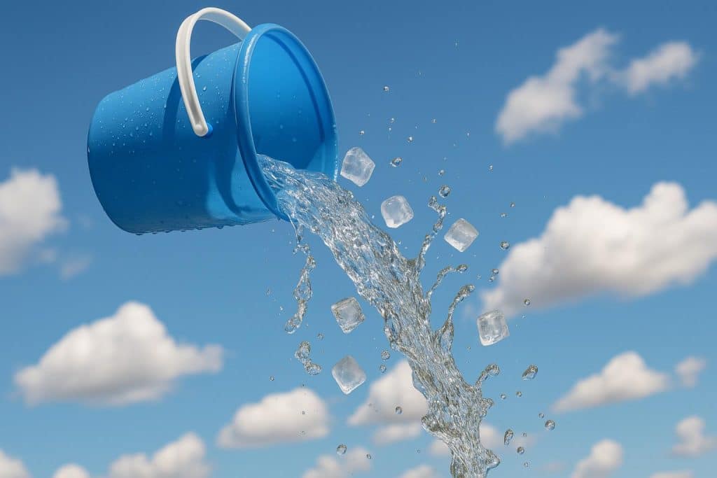 Bucket of ice water being poured, representing ALS Ice Bucket Challenge participation awareness